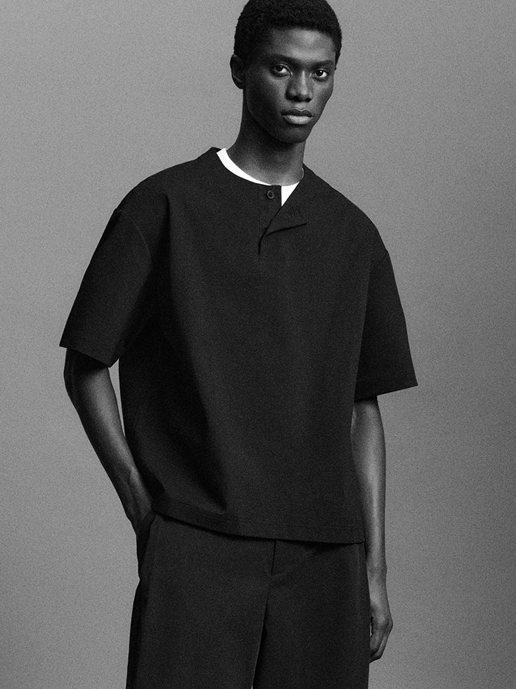 オーバーサイズ コットンジャージー ヘンリーTシャツ